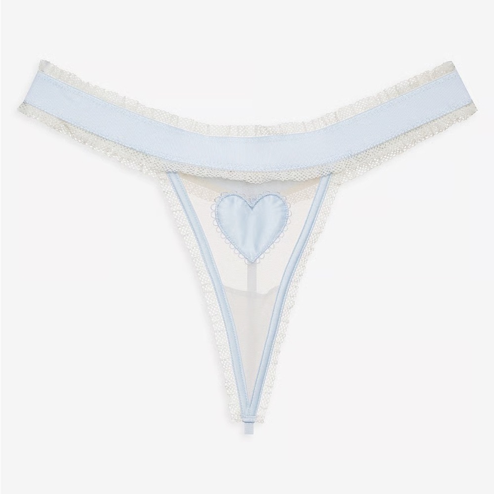 For love and Lemons Blue Heart Size Small New Elegant Blue Lace Trim Thong